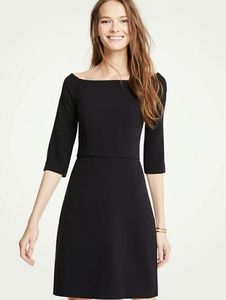 Ann Taylor Women's Boatneck 3/4 Sleeve Black Dress